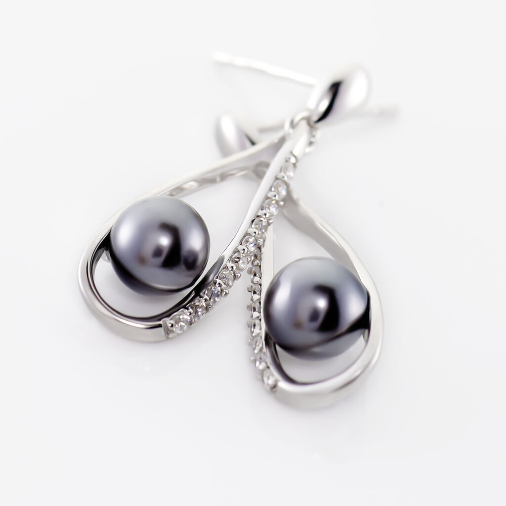 Boucles D'oreilles Pendantes Polynesie Argent  Perle D'imitation Oxyde