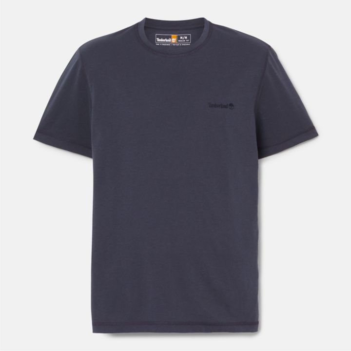 Camiseta masculina de manga curta com tecnologia de absorção de umidade na cor azul marinho.