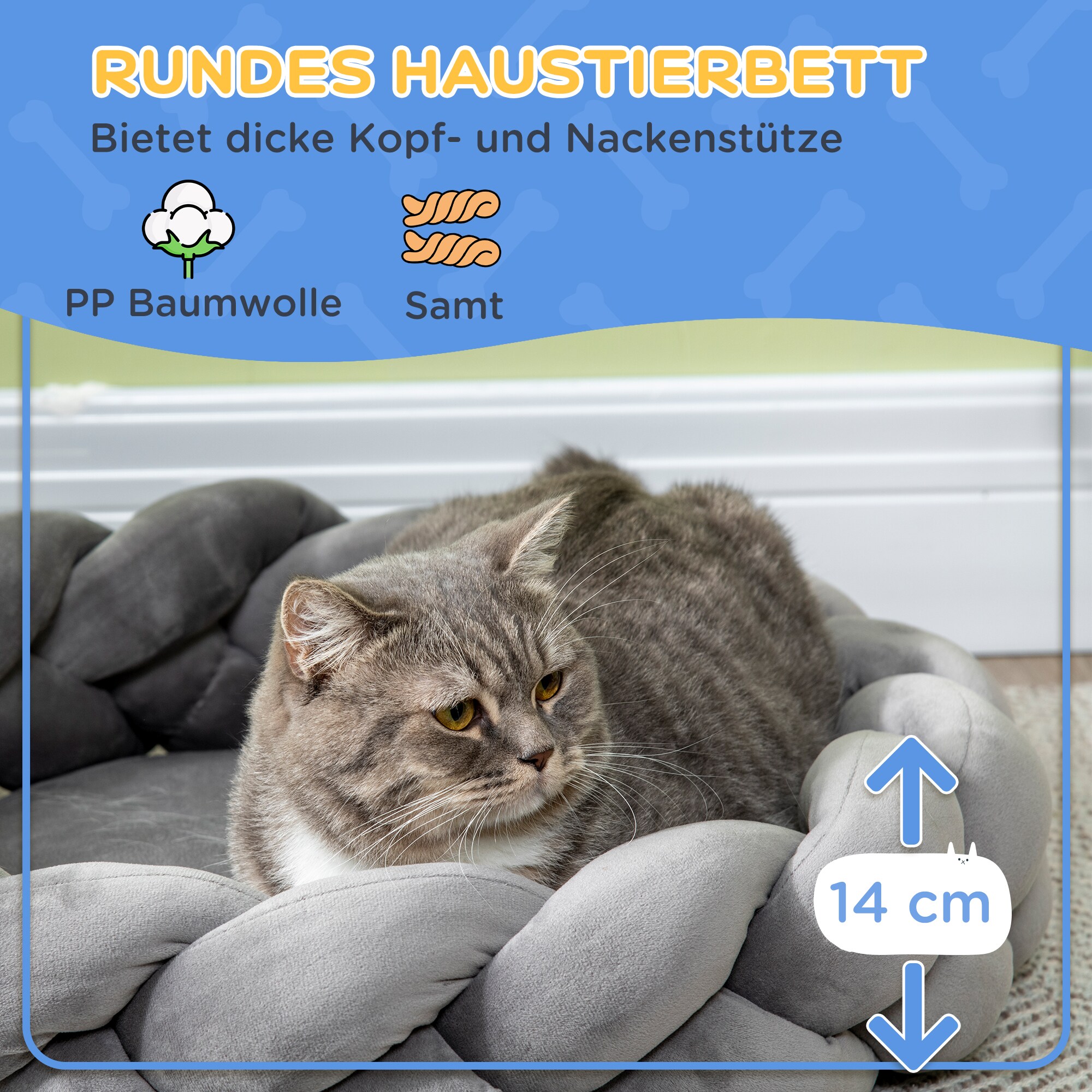 PawHut Haustierbett mit zusätzlichem Kissen grau 55L x 55B x 14H cm