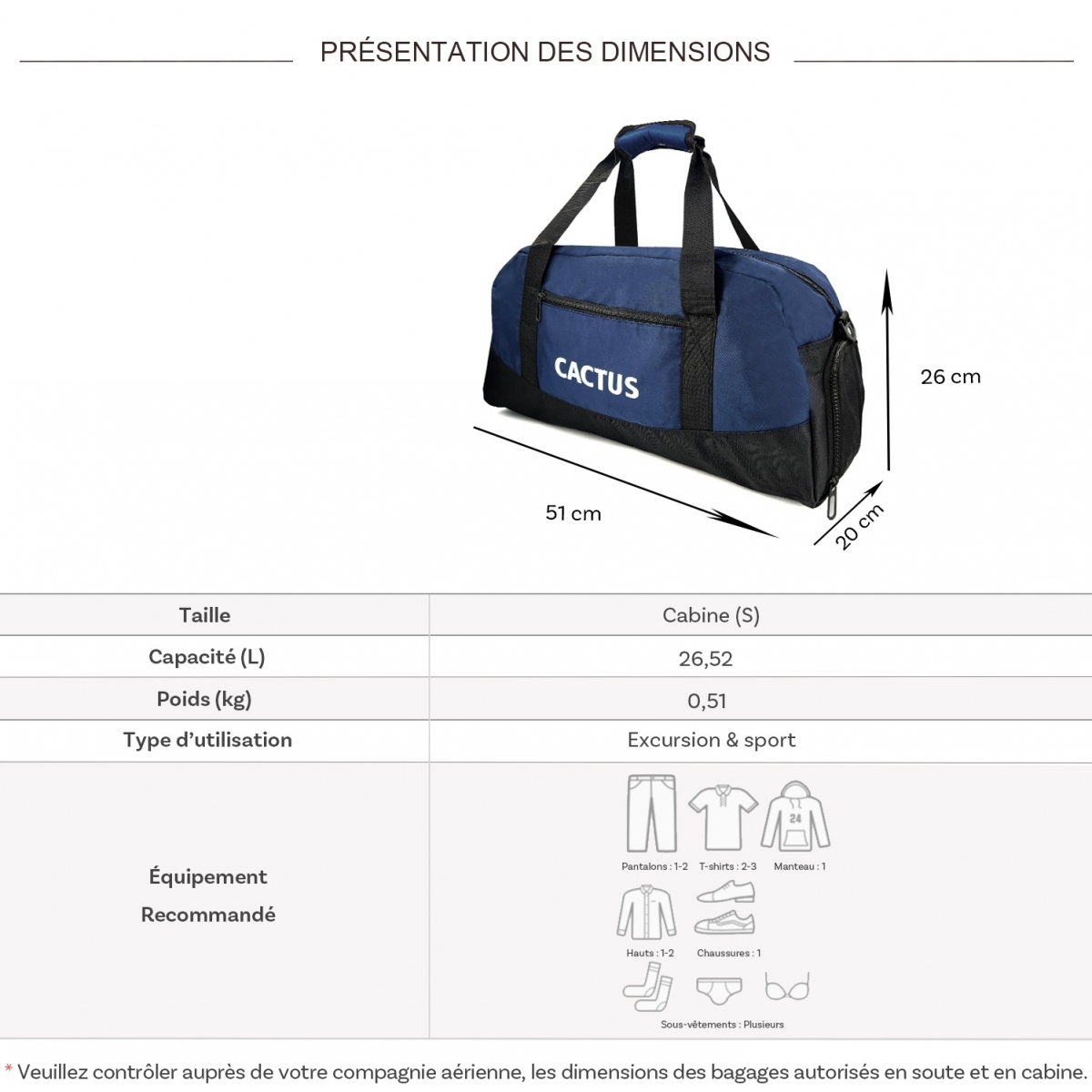 Cactus Sac de voyage week-end 26L et sport Cactus sans roulettes