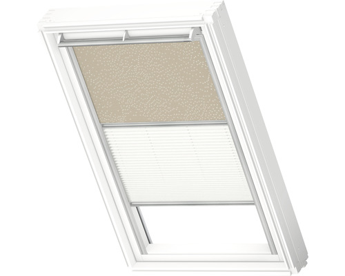VELUX Advantage Set: Verduisterend rolgordijn, zandbeige met stippen, en plisségordijn, wit, handmatig, aluminium frame DFD C02 4579S