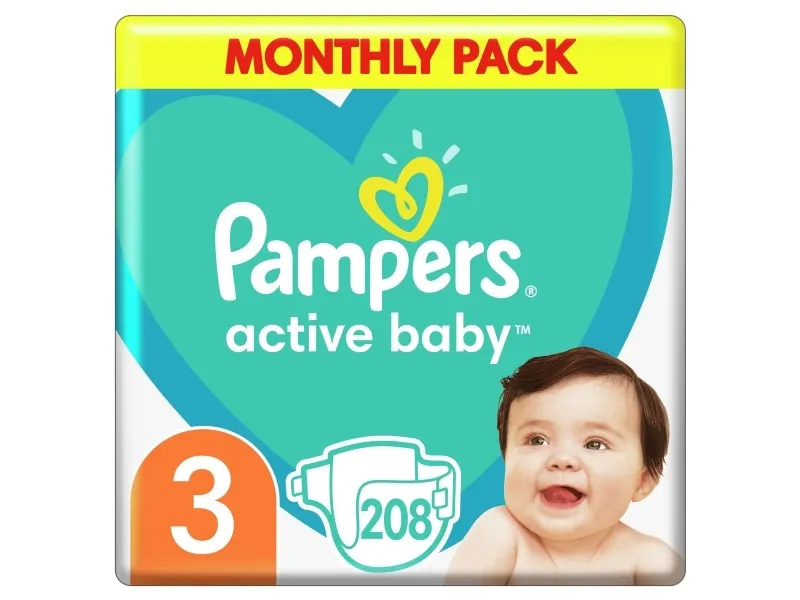 Pampers Active Baby bleer størrelse 3, 6-10 kg, 208 stk.