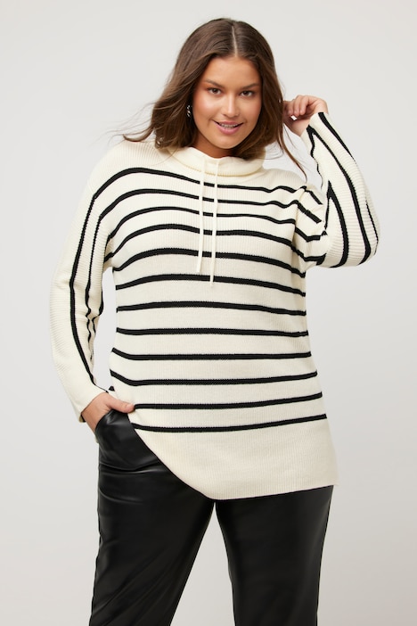 Pullover, Streifen, Oversized, Stehkragen, Langarm