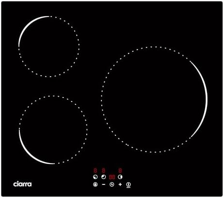 Ciarra CABBIH3 C Plaque à Induction Encastrable 59 cm, 9 Niveaux de Puissance, Verre Microcristallin, Tactile, 5600W, 3 Zones, Minuterie et Verrouillage Enfant : Gros électroménager