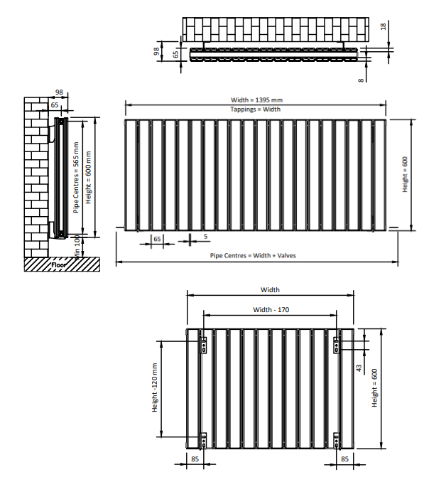 Eastbrook Hadleigh radiator 140x60cm aluminium 2345W zwart mat