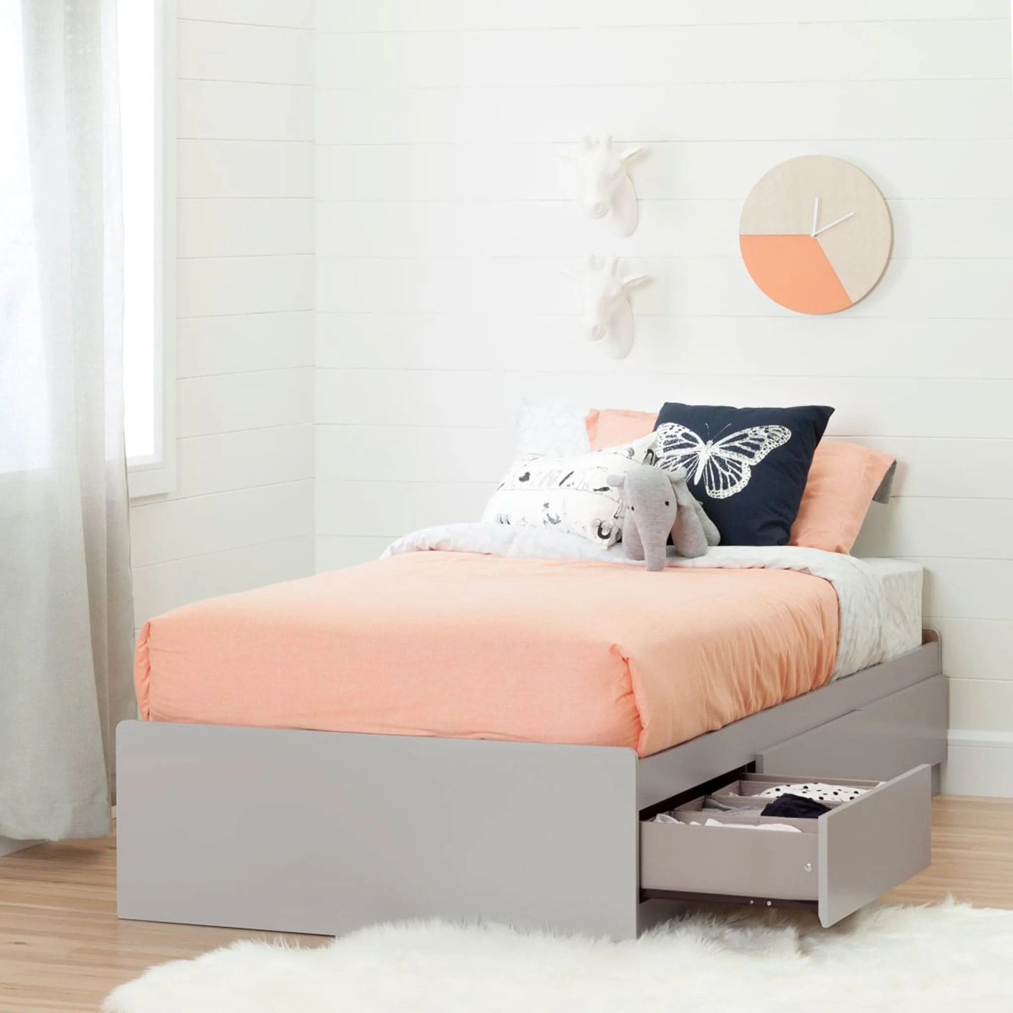 South Shore Lit Matelot Simple 3 Tiroirs Cookie - Gris Clair