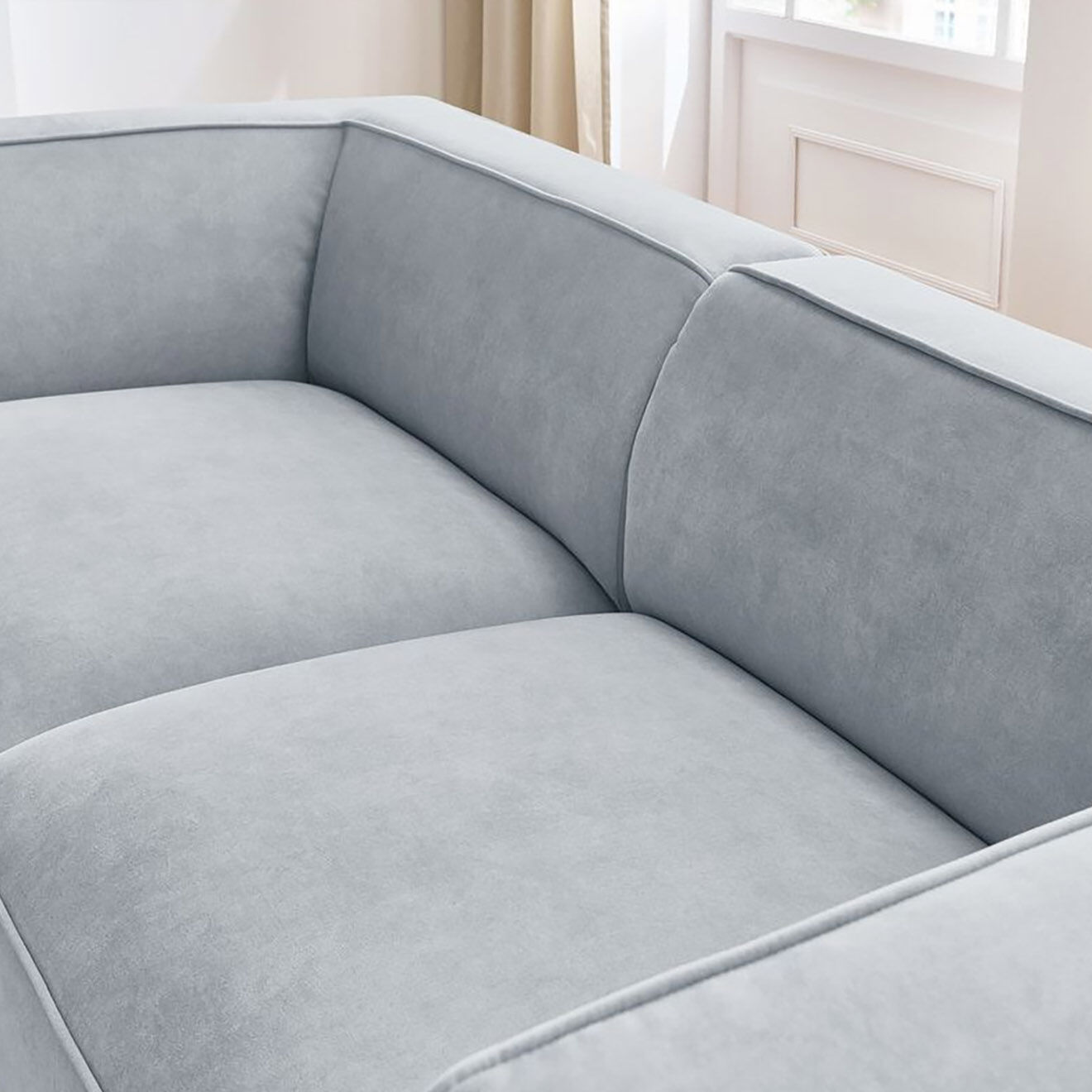 Bobochic Canapé droit fixe 3 places en Velours Molière gris clair - 233x99x71 cm