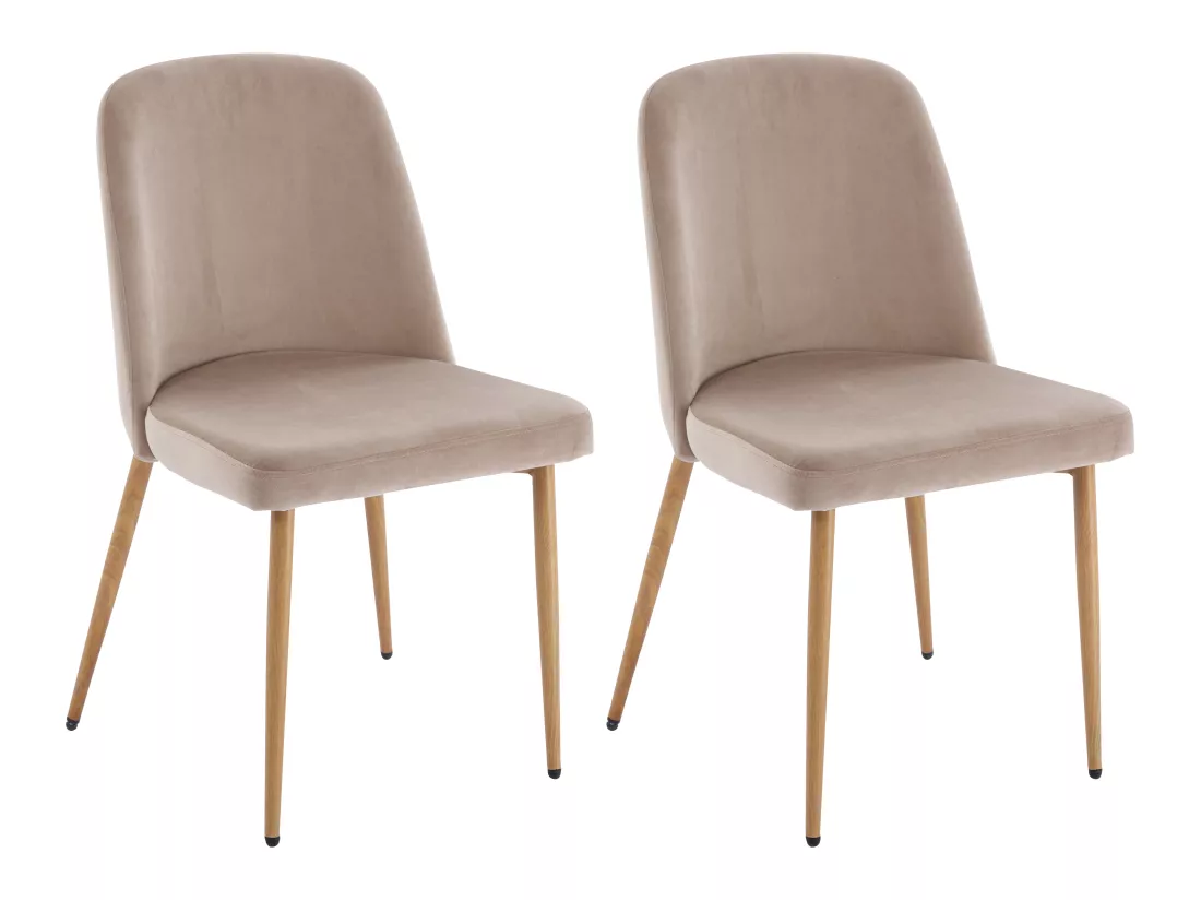 Lot de 2 chaises en velours et métal effet bois - Beige - MINAGRI
