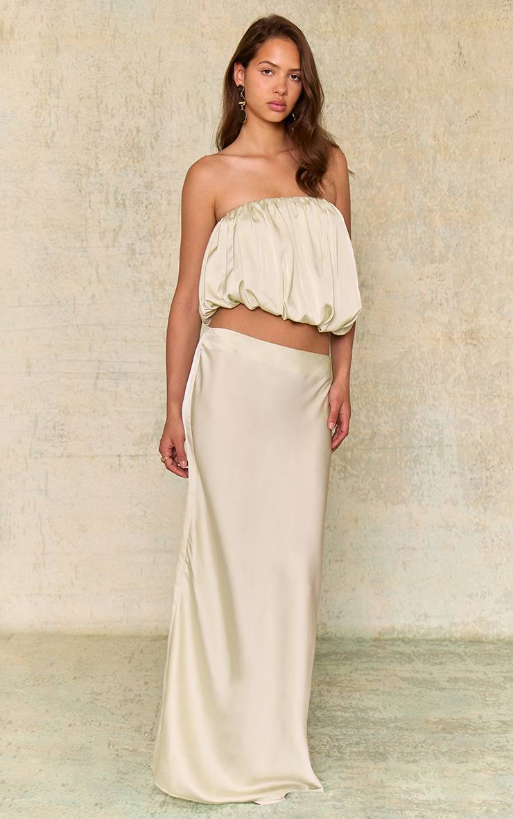 Mint Green Jupe Longue En Satin