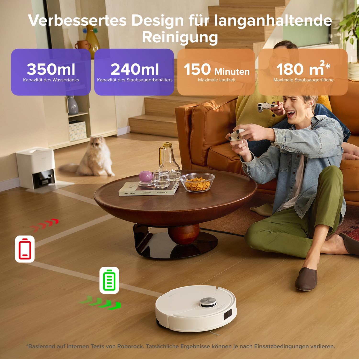 roborock Q10 S5+ Set Saugroboter mit Wischfunktion, 10.000 Pa HyperForce Saugkraft, Dual Anti-Tangle System, Auto Lifting Mopping, Ideal für Tierhaare, Teppiche, Hartböden (Weiß)