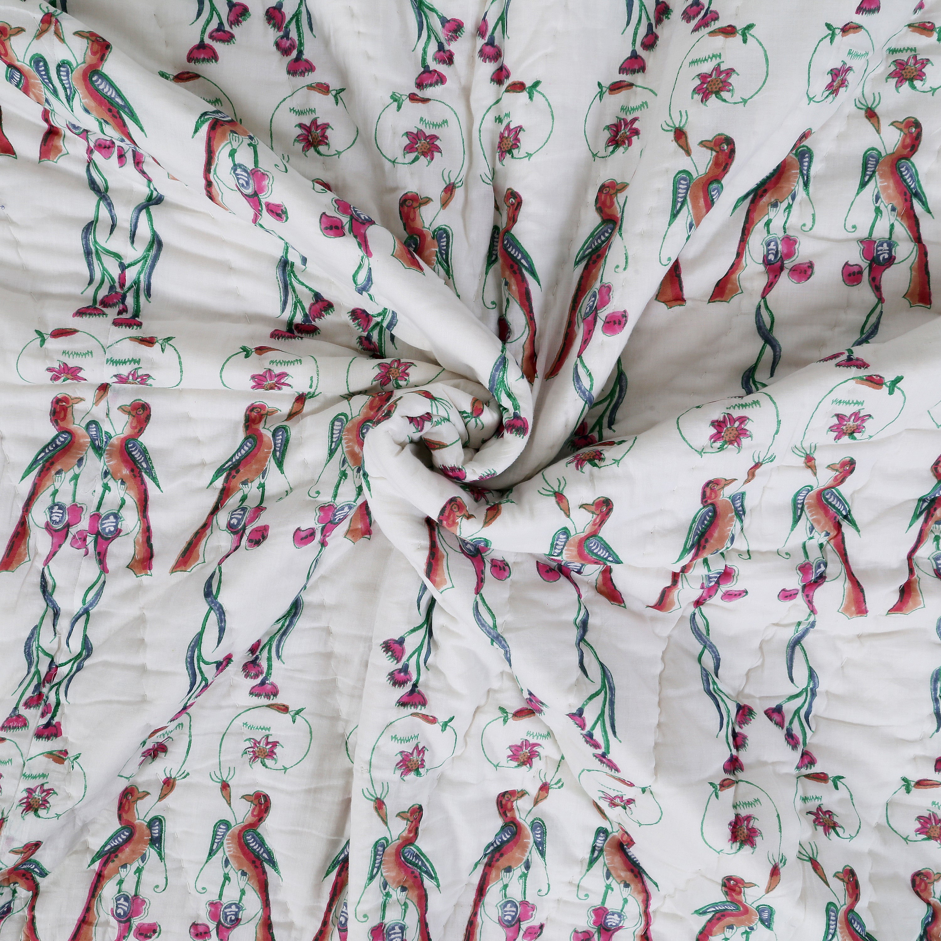 Quilt Bird of Paradise 230 x 270 cm reversible Weiss, Grün, Rot