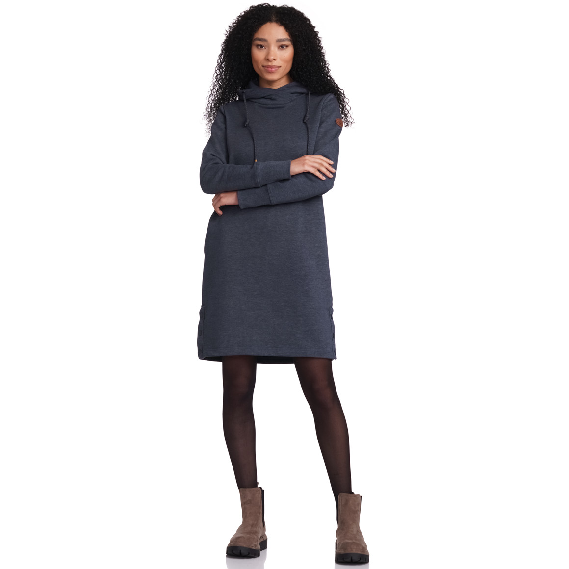 Gina Damen Sweatkleid mit Schalkragen dunkelblau