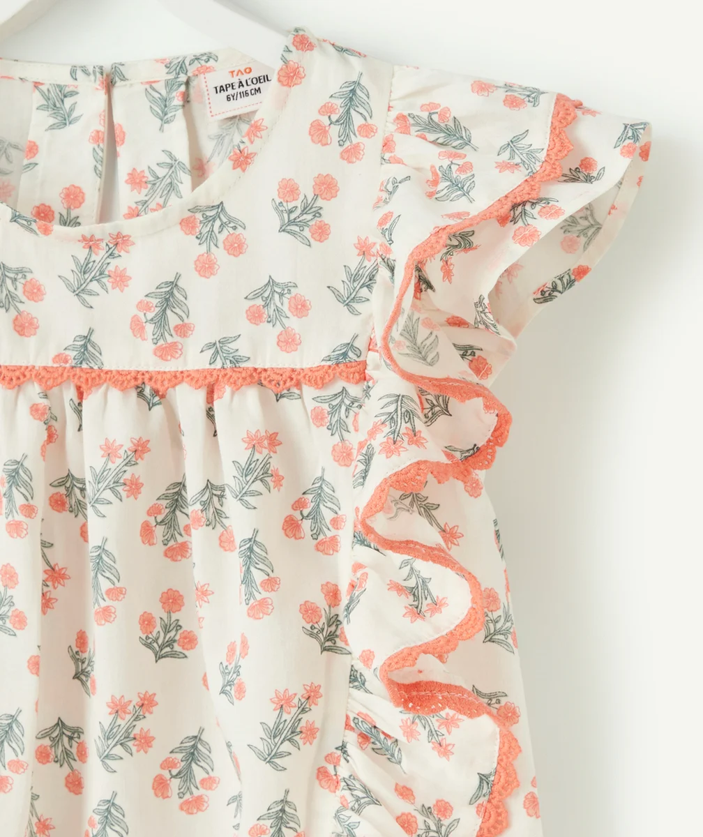 CHEMISIER À VOLANTS FILLE BLANC ET IMPRIMÉ FLEURS