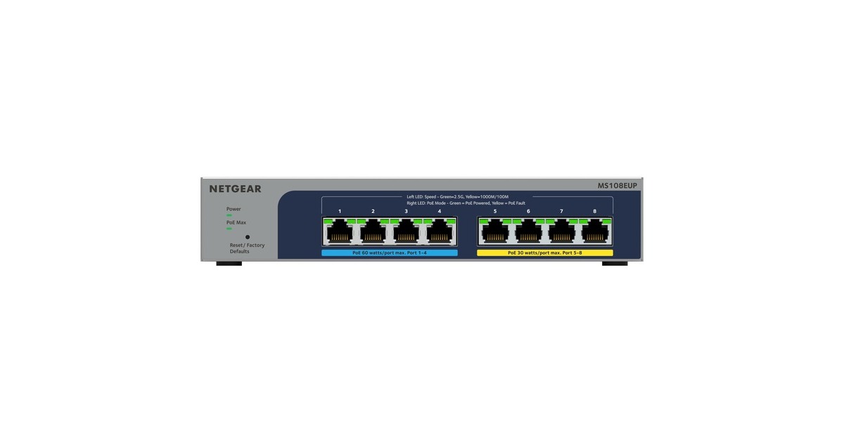 Netgear8-port Multi-Gigabit (2.5G) Ultra60 PoE++ Ethernet Plus Switch MS108EUP  (Grijs)