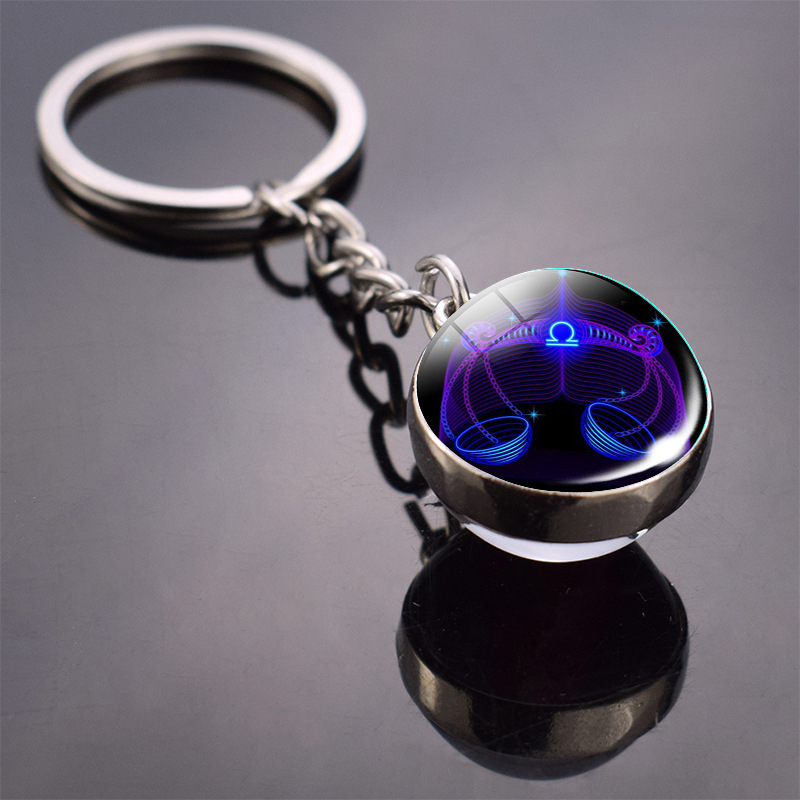 Glow in the Dark Sternzeichen Schlüsselanhänger Accessoire mit Spaltring - Waage