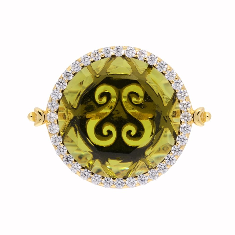 Bague Disque Argent Doré Pierre Kaki