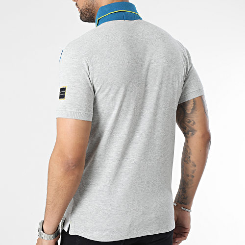 Polo Manches Courtes Gris Bleu Blanc