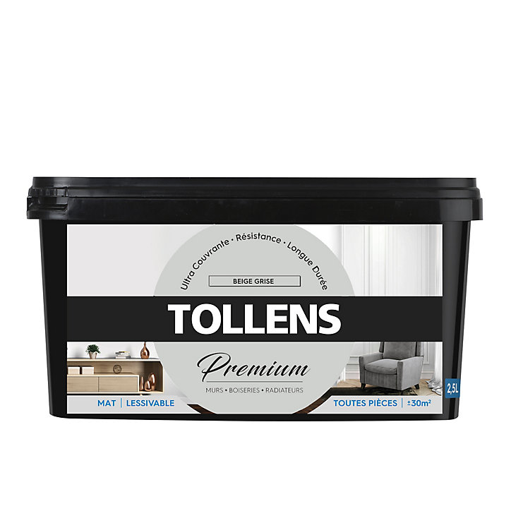 Peinture Tollens premium murs, boiseries et radiateurs beige grisé mat 2,5L