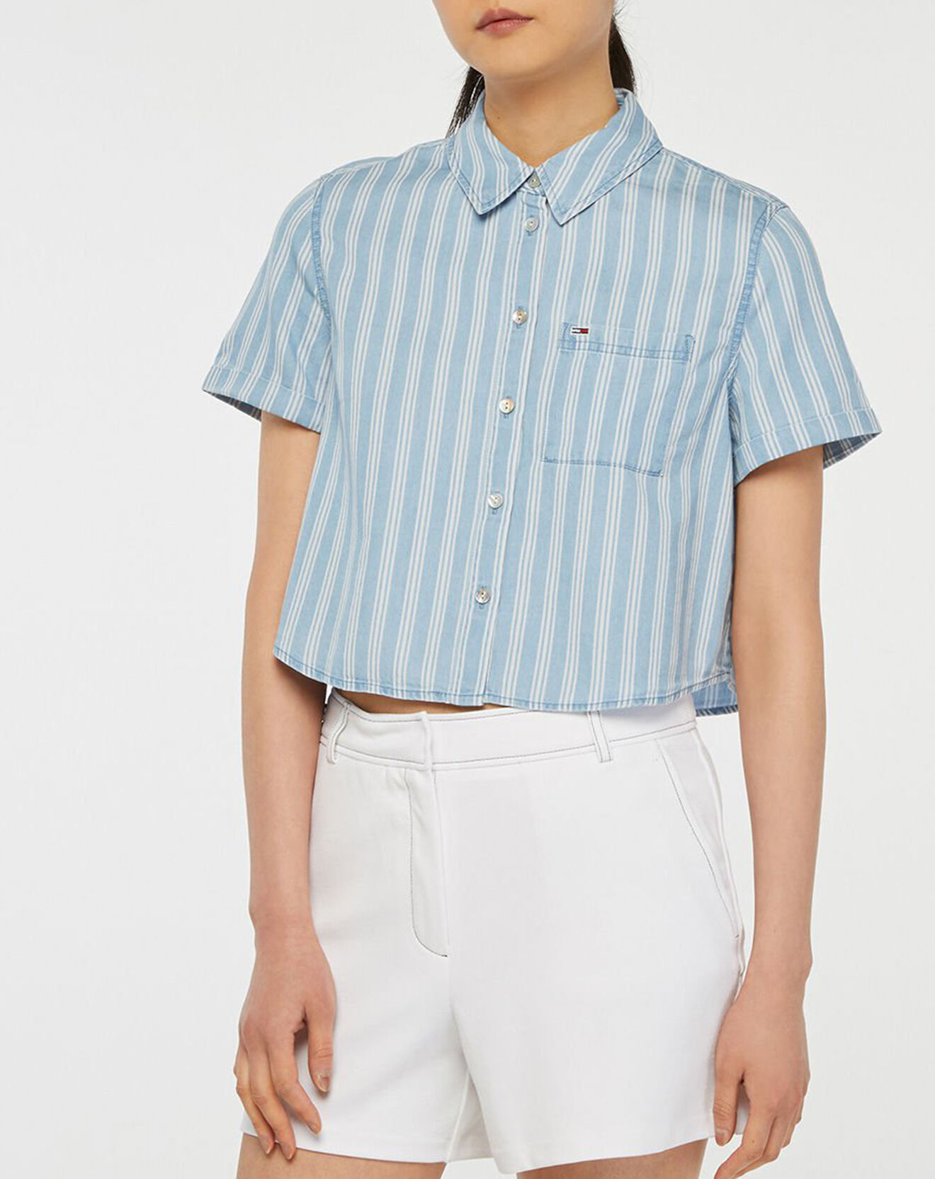 Tommy Jeans Chemisette Crop à rayures bleu ciel