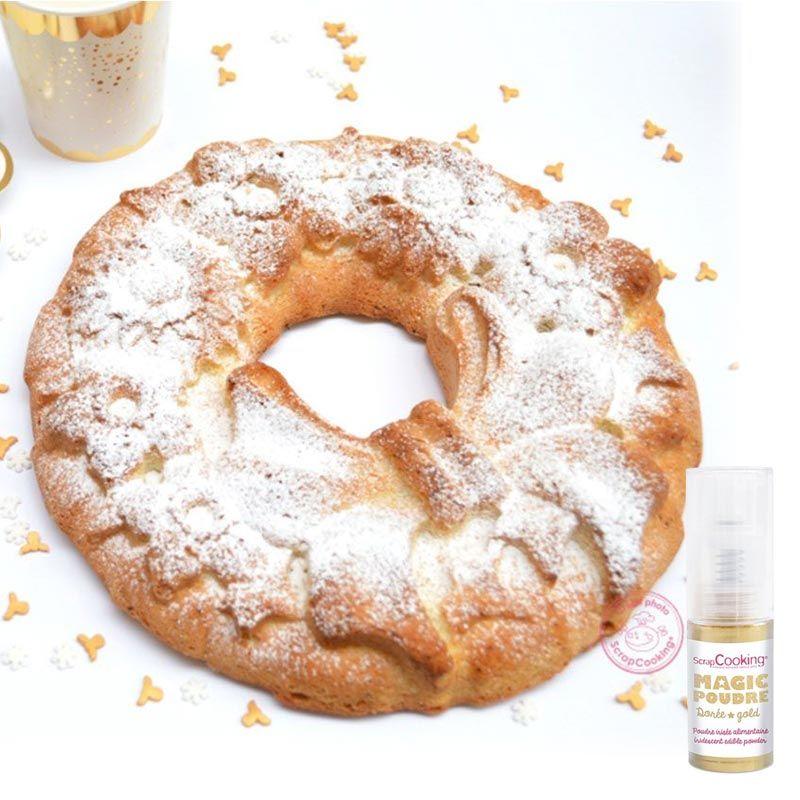 Moule à gâteau silicone couronne + 1 poudre alimentaire irisée dorée S