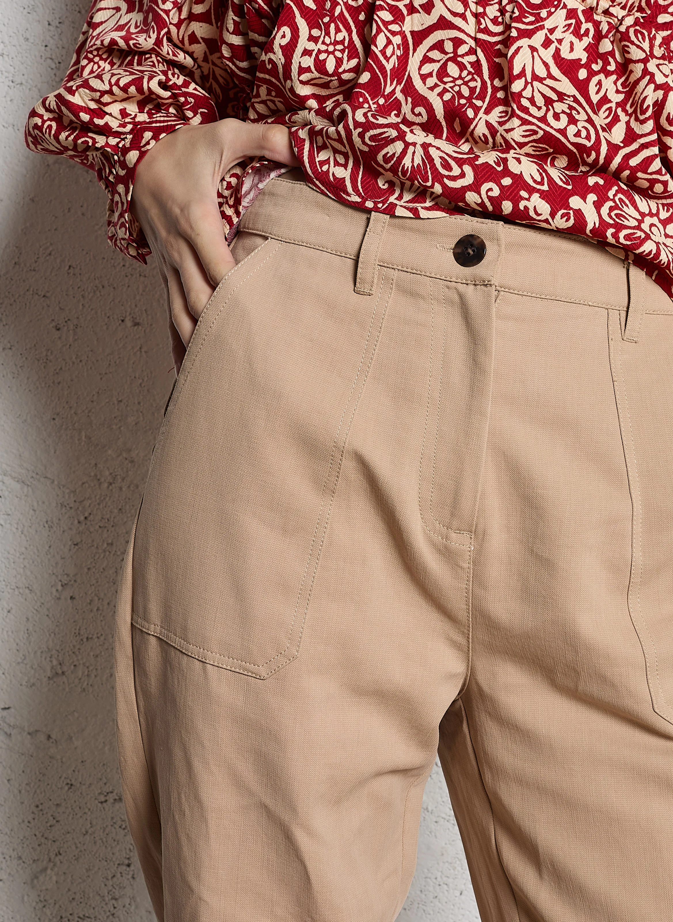 RYLESA - Pantalon droit en coton mélangé| Marron