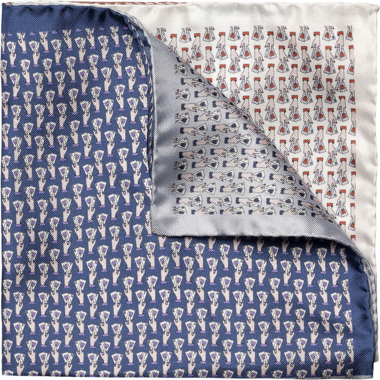 ETON Mid Blue Motif Silk Pocket Square Blå