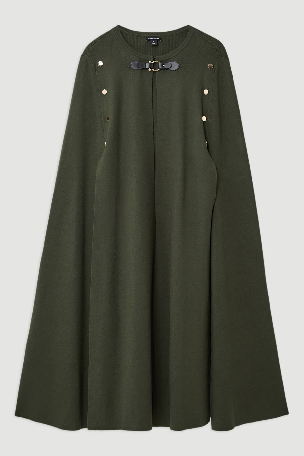 KarenMillen Cape Longue en Maille Mélangée Viscose Style Militaire