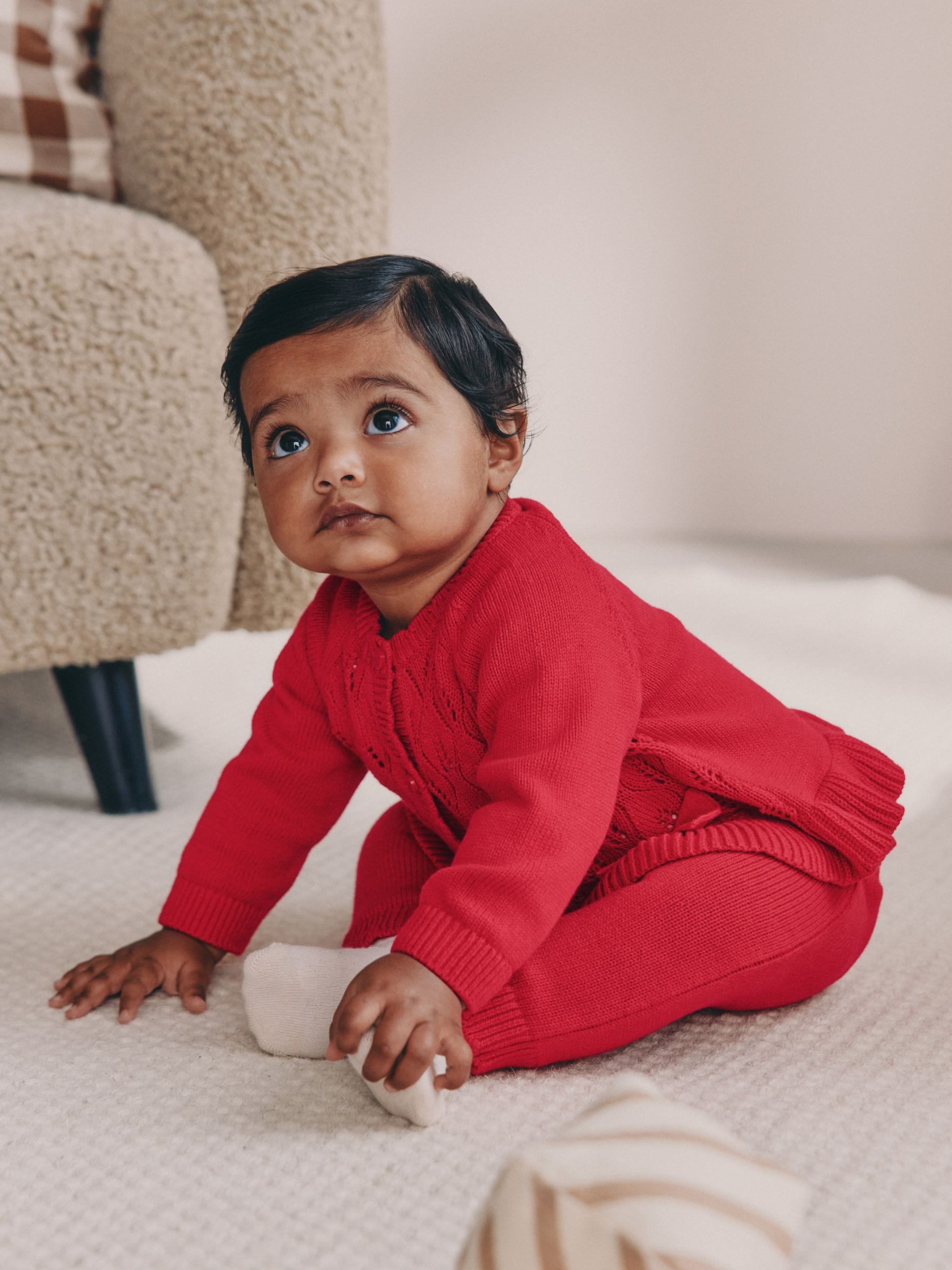 Rood - Gebreide babyvestset met strik en ruches (0mnd-3jr)