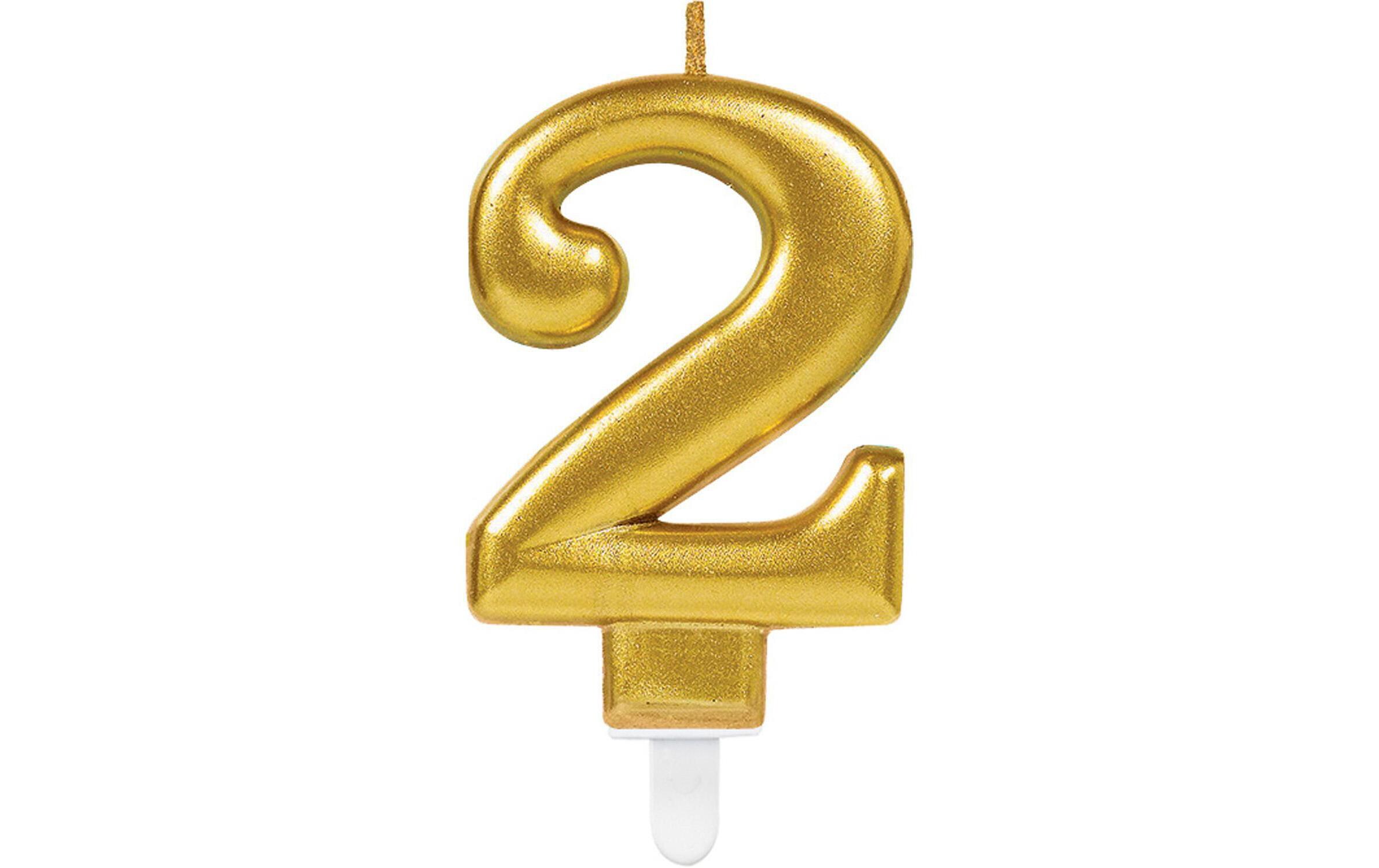 Zahlenkerze Nummer 2, 1 StückGoldene Geburtstagskerze