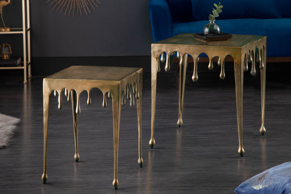 Extravaganter Couchtisch LIQUID LINE L 46cm gold Tropfen-Design