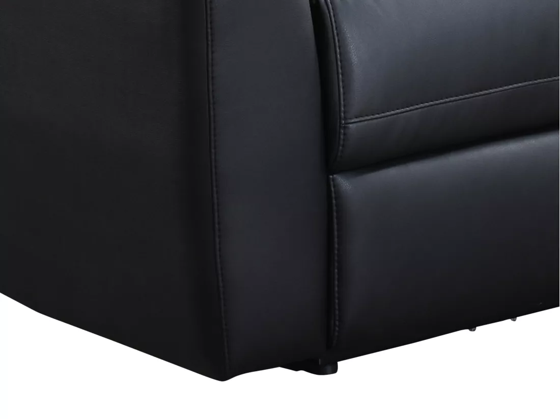 Canapé d'angle droit relax électrique en cuir noir ISPICA