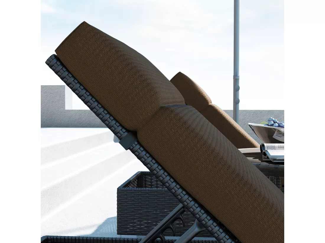Lot de 2 matelas pour bain de soleil transat - cordons et velcros d'attache - dim. 196L x 55l cm ép. 8 cm - polyester déperlant marron