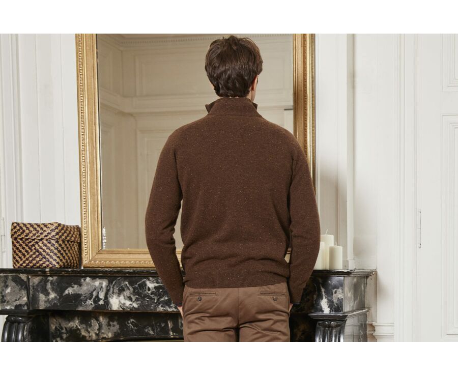 Pull col zippé homme laine Chocolat Tweedé - KENNETH