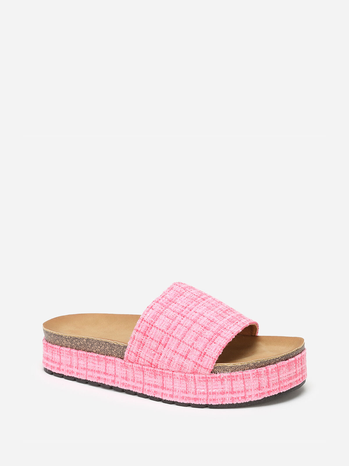 Mules à plateforme en tweed pailleté- Fuchsia