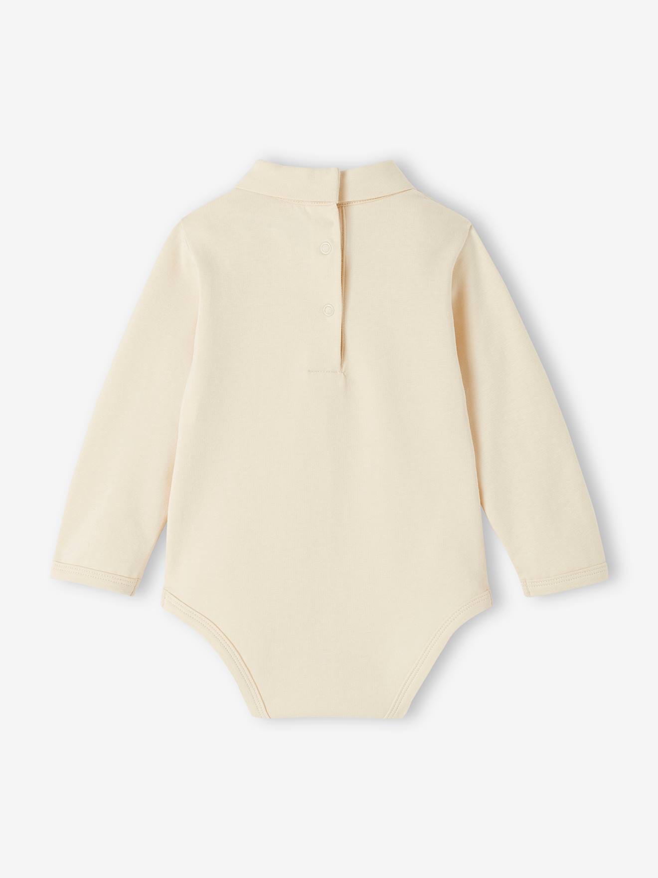 Conjunto com 2 bodies de bebê com gola alta, cor natural.