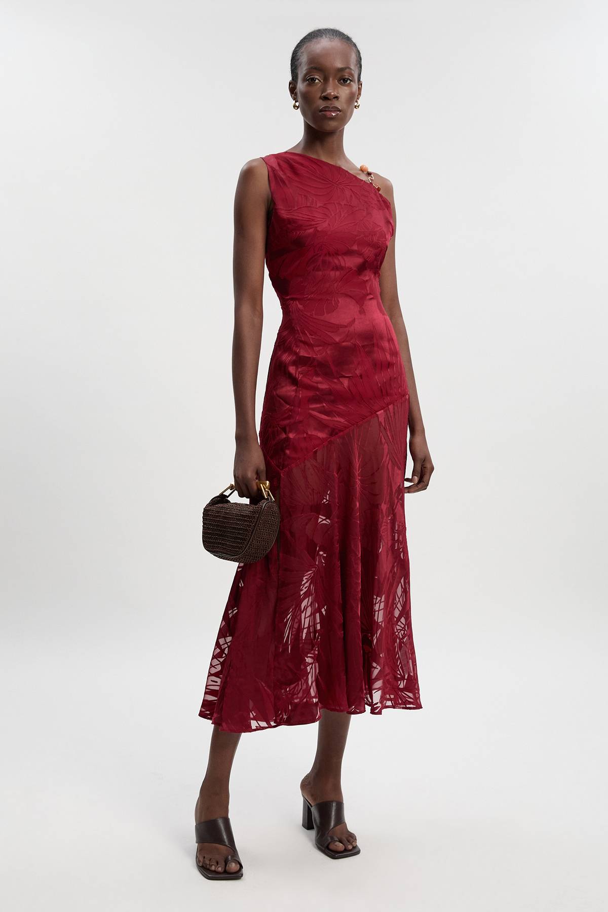 KarenMillen Robe Maxi Tissée Asymétrique Petite Devoure avec Détails de Finition