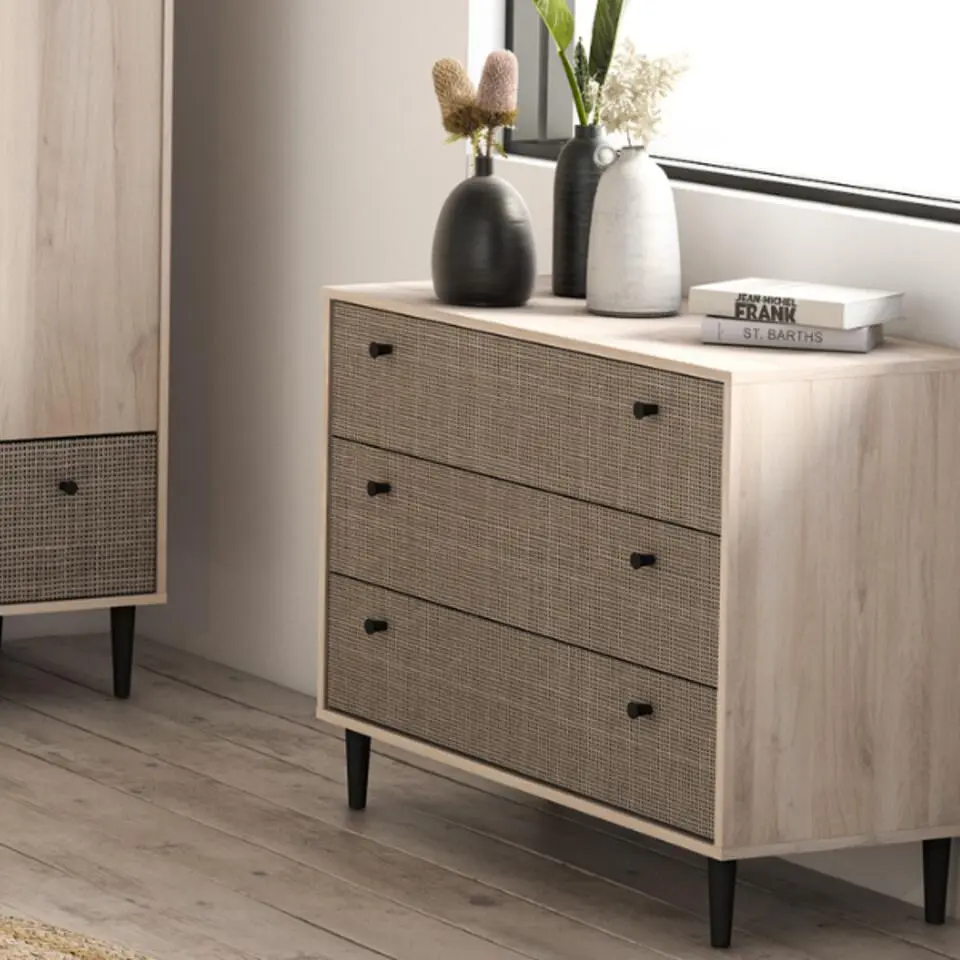 Ladekast Sayuri 3 lades-Kronberg eik/wicker