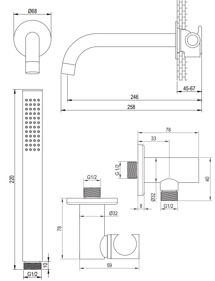 Brauer Chrome Edition thermostatische inbouw badkraan met uitloop en staafhanddouche set 3 chroom