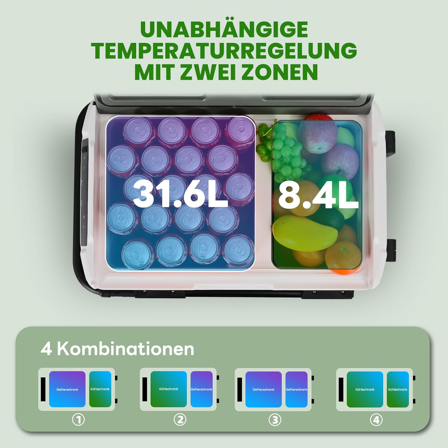Alpicool 40L Kompressor Kühlbox Dual Zone, Kühlschrank für Auto Mit APP-Steuerung, Kühlbox 12V 230V Kompressor für Auto, Camping, Fahrten, Angeln, Lkw, Reisemobil, Boot, -20℃-20℃