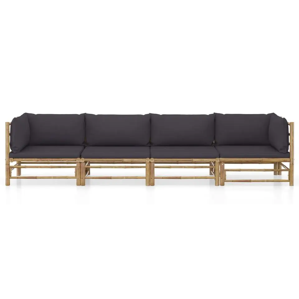 vidaXL - Tuinset - Donkergrijze - Bamboe - 4 stuks - Met kussens