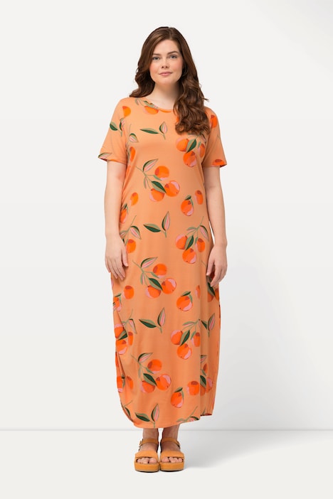 Maxikleid, Pfirsiche, Rundhals, Halbarm, Biobaumwolle