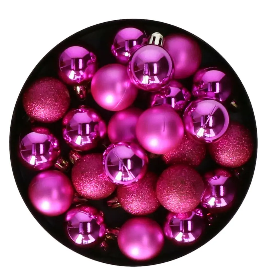 Christmas Decoration kerstballen - 24x st - 3 cm - fuchsia roze