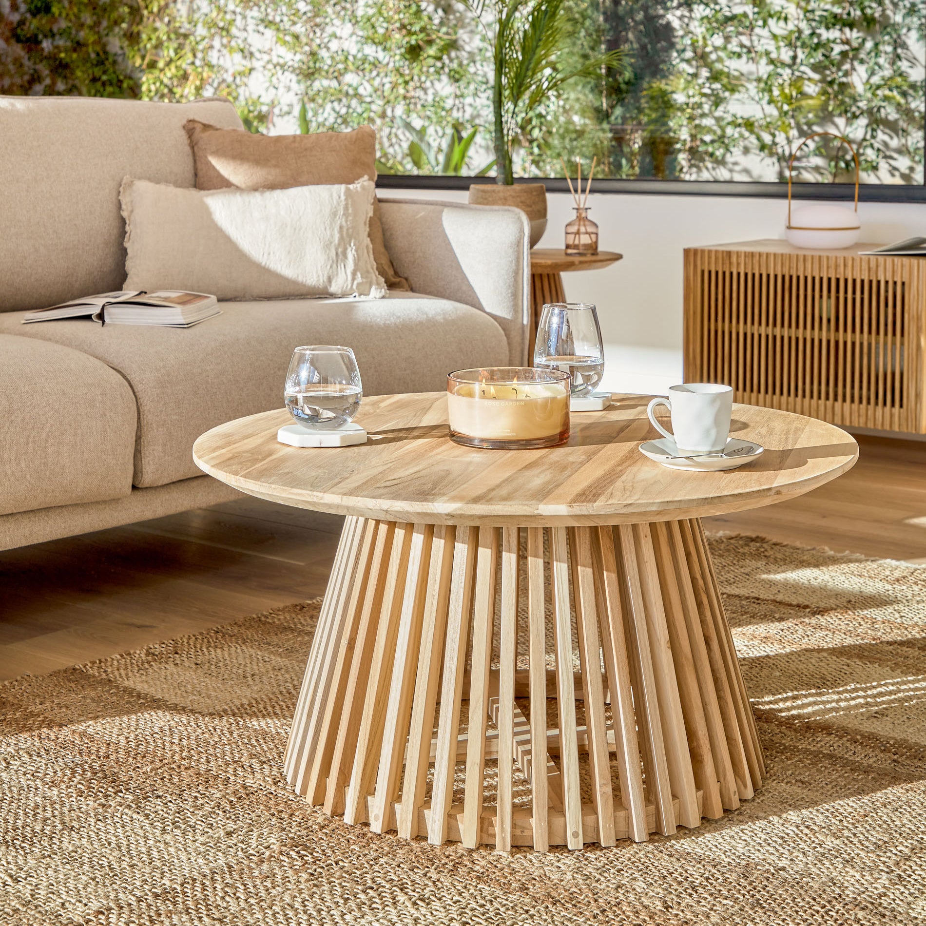 Kave Home Jeanette Salontafel - Ã 80 cm - Massief Teakhout - Naturel