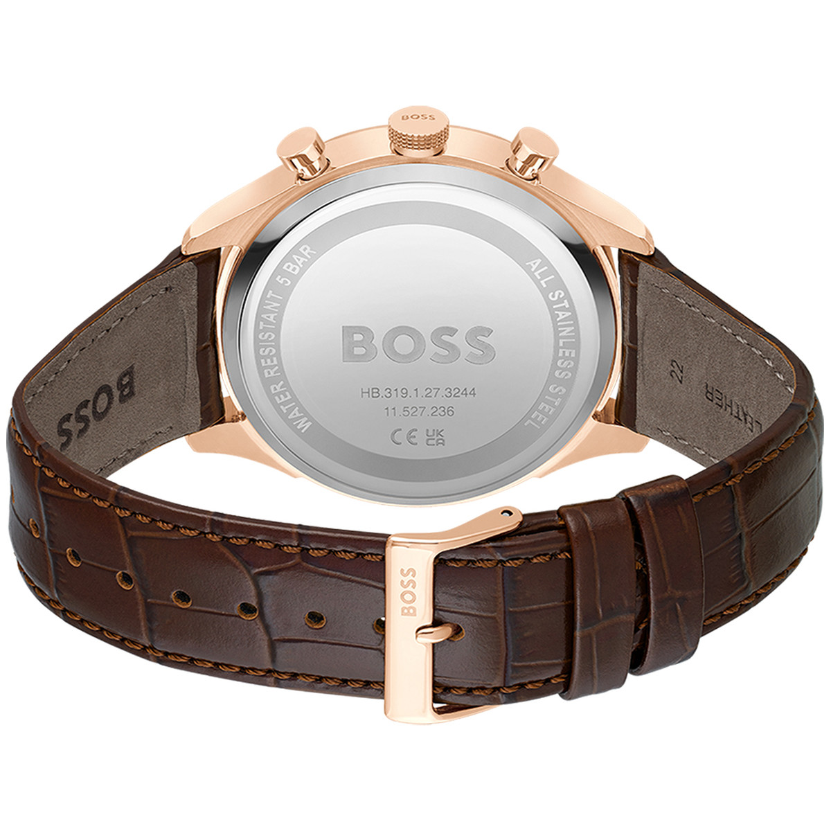 Montre BOSS Sport Lux homme acier doré rose bracelet cuir marron