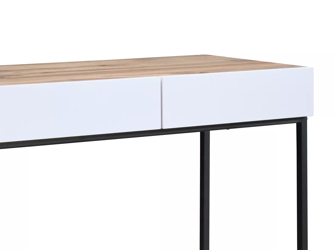 Bureau console avec 2 tiroirs - Blanc et naturel - CEVANIA