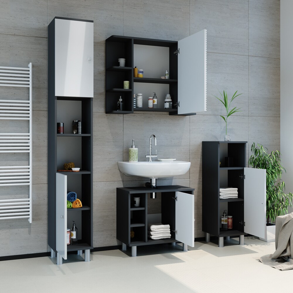 VICCO Badschrank Fynn 190 x 30 cm Anthrazit - Badezimmerschrank Hochschrank Schrank Regal Badregal