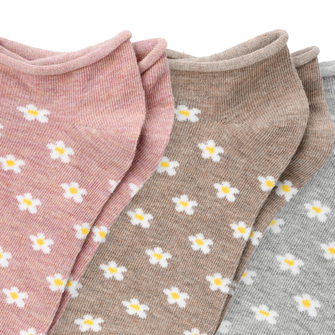 Gina Benotti 3 Paar Damen Socken mit Blumen-Allover rosa / hellbraun / hellgrau