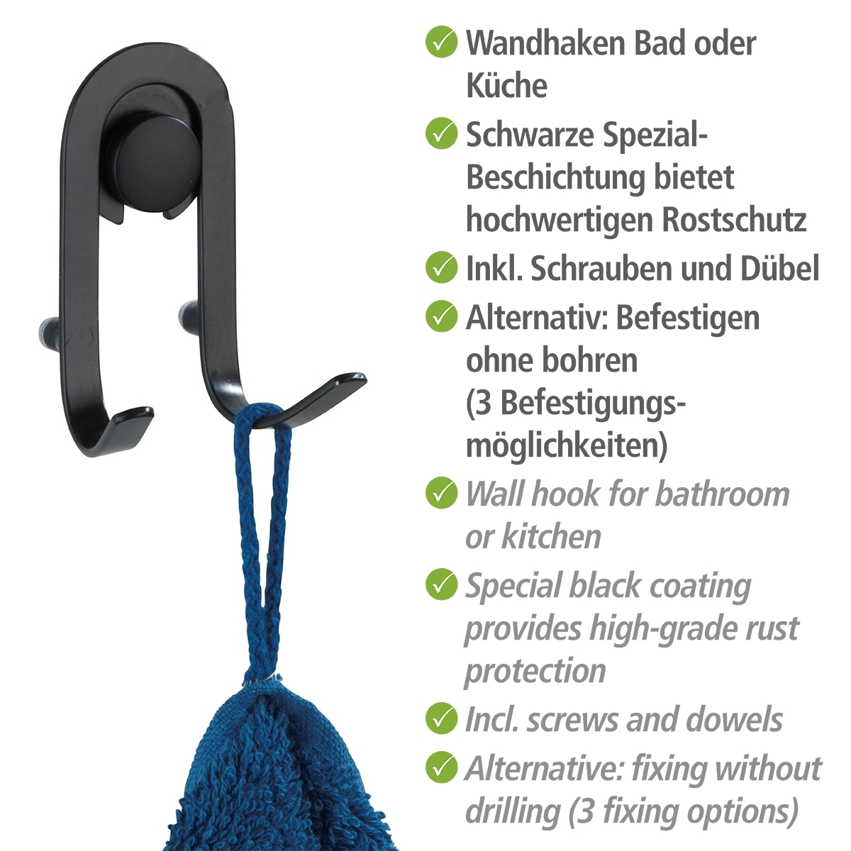 Wenko Classic Plus wandhaak 2 stuks zwart