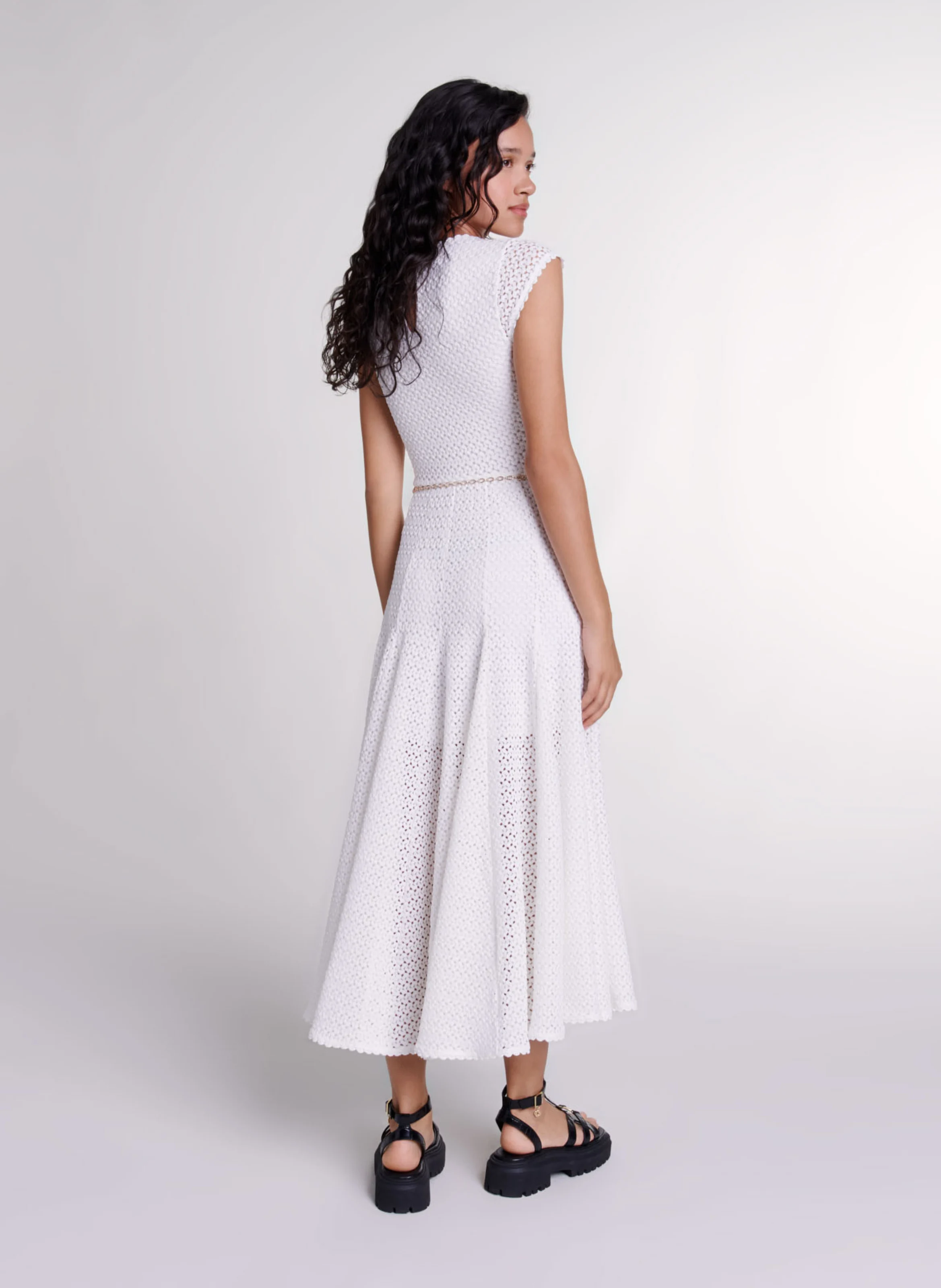 Robe longue évasée à col rond | Blanc