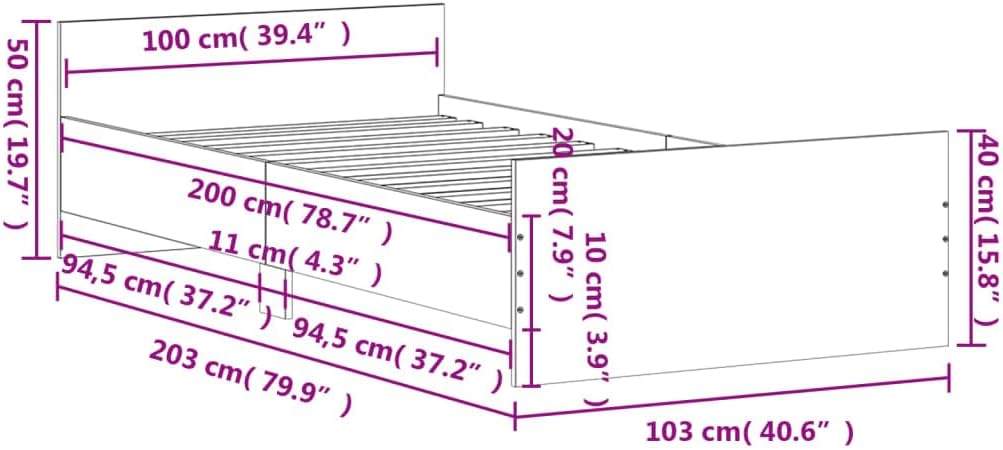 Bettgestell, Seniorenbett Polsterbett Bettsystem Bett Geeignet für Hotel Wohnung Gästezimmer Schlafzimmer Grau Sonoma 100x200 cm Holzwerkstoff